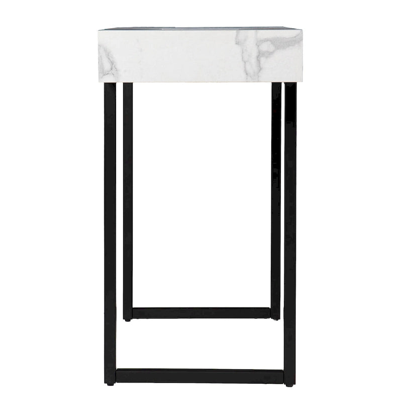 Table console, plateau en faux marbre, pieds en fer, style contemporain, blanc/noir, 1 unité