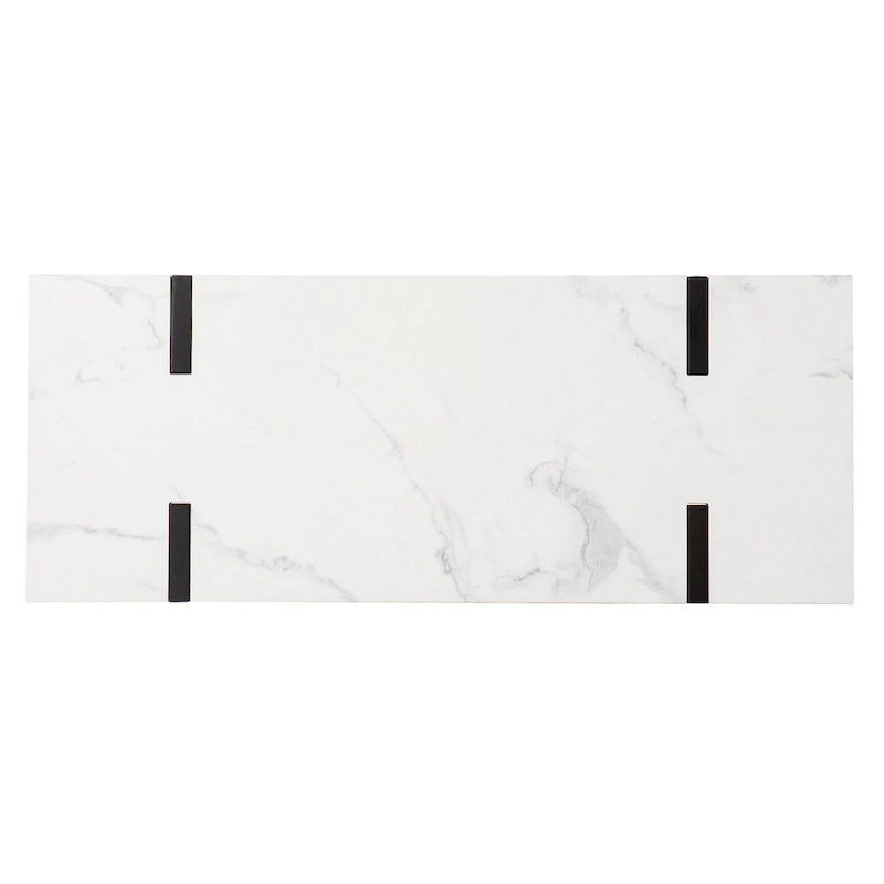 Table console, plateau en faux marbre, pieds en fer, style contemporain, blanc/noir, 1 unité