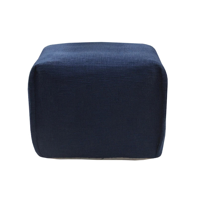 Pouf carré, texture plissée, 100 % coton, remplissage de billes EPS, fait à la main, bleu, 1 unité