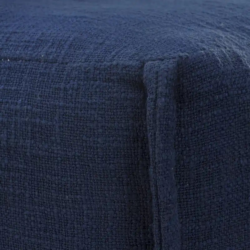 Pouf carré, texture plissée, 100 % coton, remplissage de billes EPS, fait à la main, bleu, 1 unité