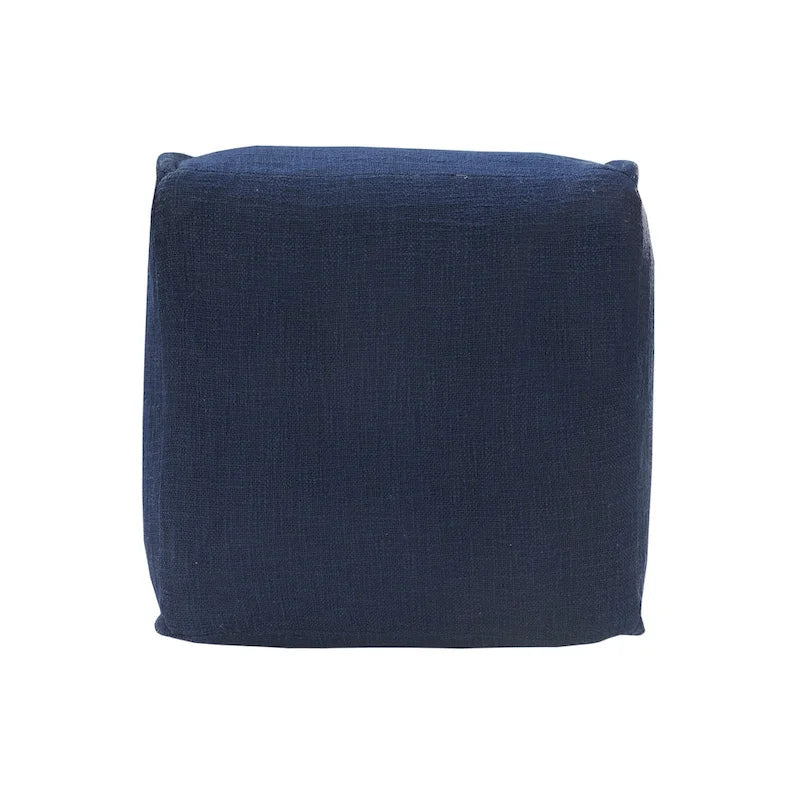 Pouf carré, texture plissée, 100 % coton, remplissage de billes EPS, fait à la main, bleu, 1 unité