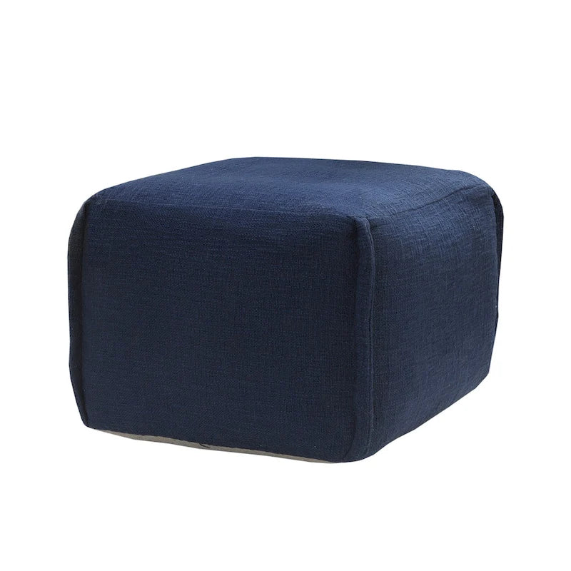 Pouf carré, texture plissée, 100 % coton, remplissage de billes EPS, fait à la main, bleu, 1 unité