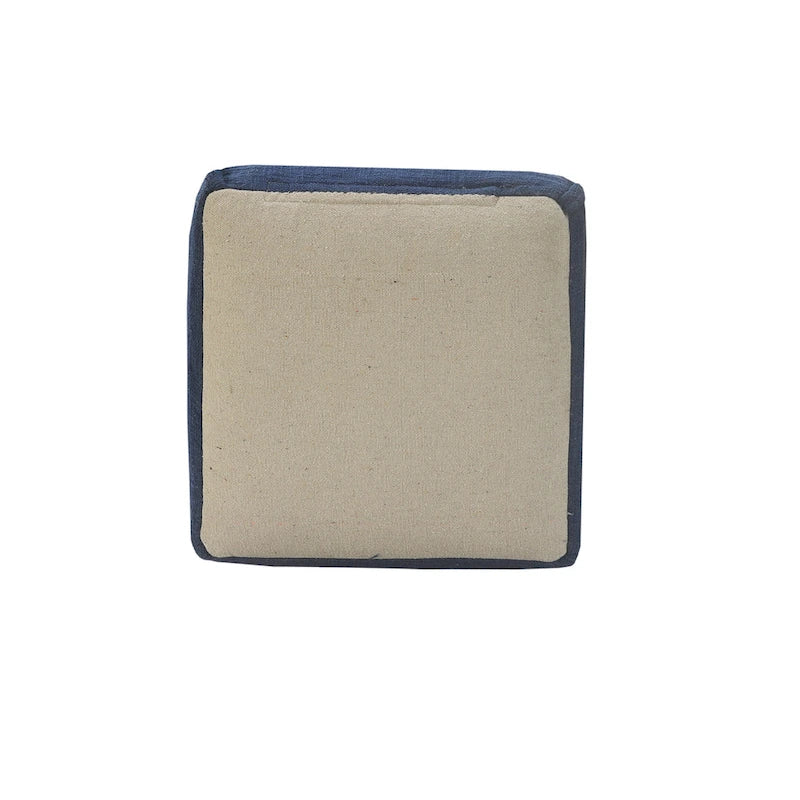 Pouf carré, texture plissée, 100 % coton, remplissage de billes EPS, fait à la main, bleu, 1 unité