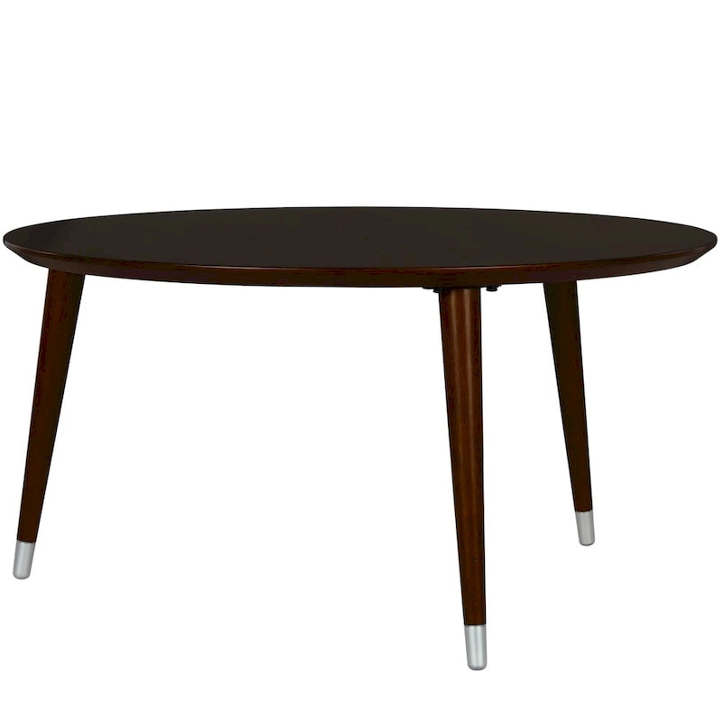 Table basse ronde de 35 pouces, pieds fuseau, style Mid-Century, expresso / noyer, 1 unité