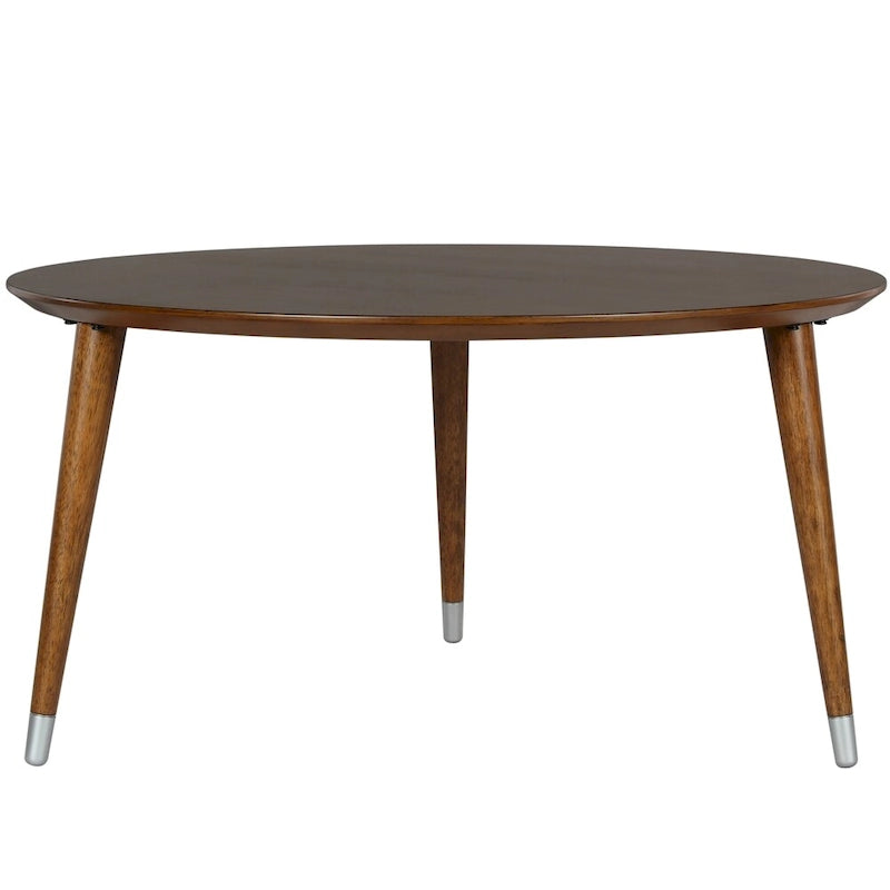 Table basse ronde de 35 pouces, pieds fuseau, style Mid-Century, expresso / noyer, 1 unité