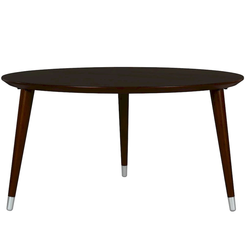 Table basse ronde de 35 pouces, pieds fuseau, style Mid-Century, expresso / noyer, 1 unité