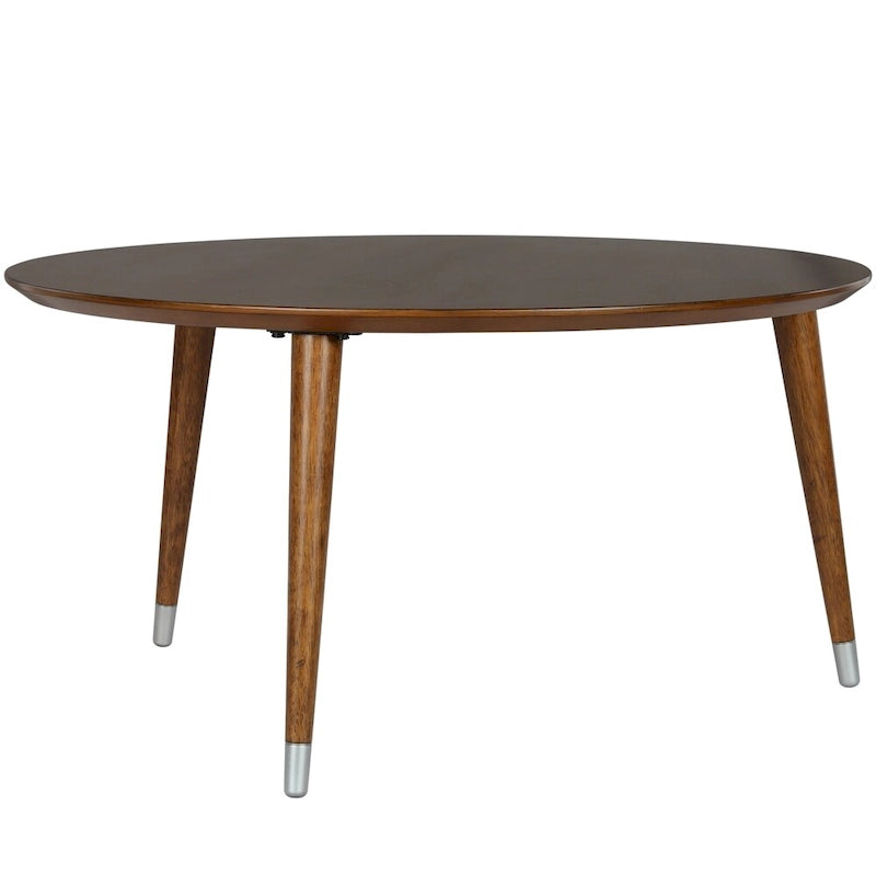 Table basse ronde de 35 pouces, pieds fuseau, style Mid-Century, expresso / noyer, 1 unité