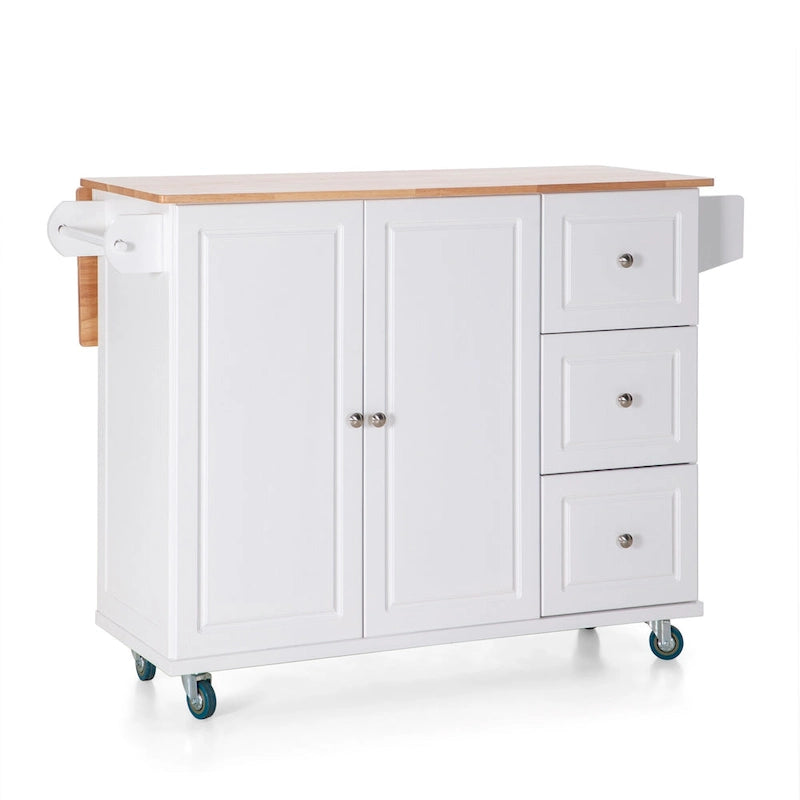 Desserte de cuisine roulante, dessus rabattable, 2 tiroirs, armoire, porte-bouteilles et porte-serviettes, 4 roulettes verrouillables, style traditionnel, marron / crème / noir / gris / blanc, 1 unité