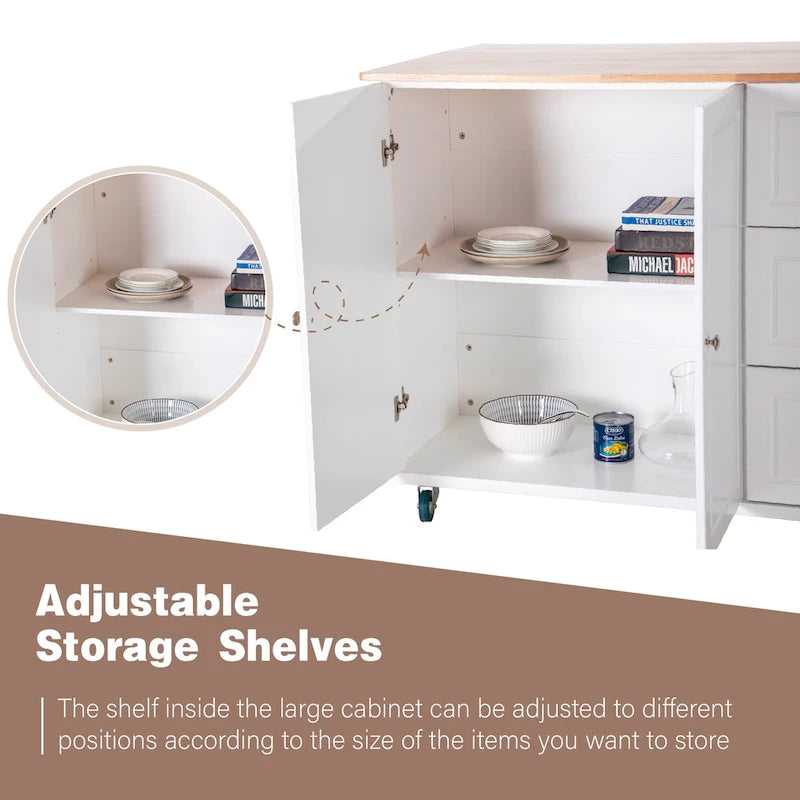 Desserte de cuisine roulante, dessus rabattable, 2 tiroirs, armoire, porte-bouteilles et porte-serviettes, 4 roulettes verrouillables, style traditionnel, marron / crème / noir / gris / blanc, 1 unité