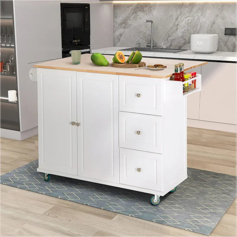 Desserte de cuisine roulante, dessus rabattable, 2 tiroirs, armoire, porte-bouteilles et porte-serviettes, 4 roulettes verrouillables, style traditionnel, marron / crème / noir / gris / blanc, 1 unité