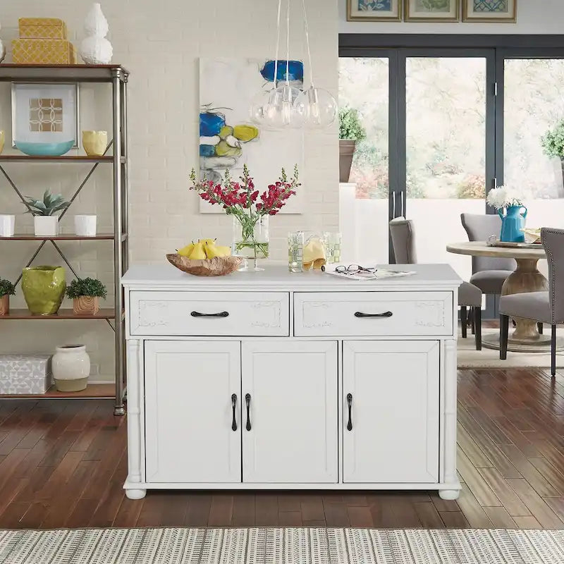 Desserte de cuisine roulante, dessus rabattable, 2 tiroirs, armoire, porte-bouteilles et porte-serviettes, 4 roulettes verrouillables, style traditionnel, marron / crème / noir / gris / blanc, 1 unité