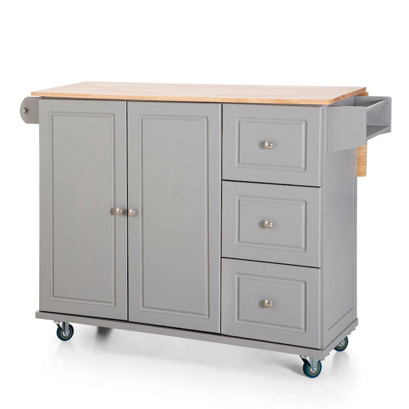 Desserte de cuisine roulante, dessus rabattable, 2 tiroirs, armoire, porte-bouteilles et porte-serviettes, 4 roulettes verrouillables, style traditionnel, marron / crème / noir / gris / blanc, 1 unité