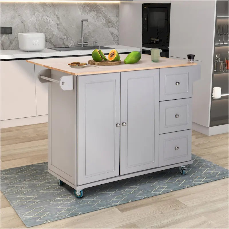 Desserte de cuisine roulante, dessus rabattable, 2 tiroirs, armoire, porte-bouteilles et porte-serviettes, 4 roulettes verrouillables, style traditionnel, marron / crème / noir / gris / blanc, 1 unité