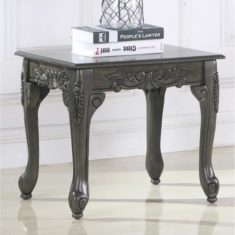 Table d'appoint, style traditionnel, détails ornés, pieds griffes, résine, gris/cerise, 1 unité