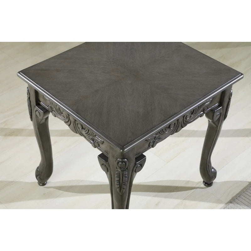Table d'appoint, style traditionnel, détails ornés, pieds griffes, résine, gris/cerise, 1 unité