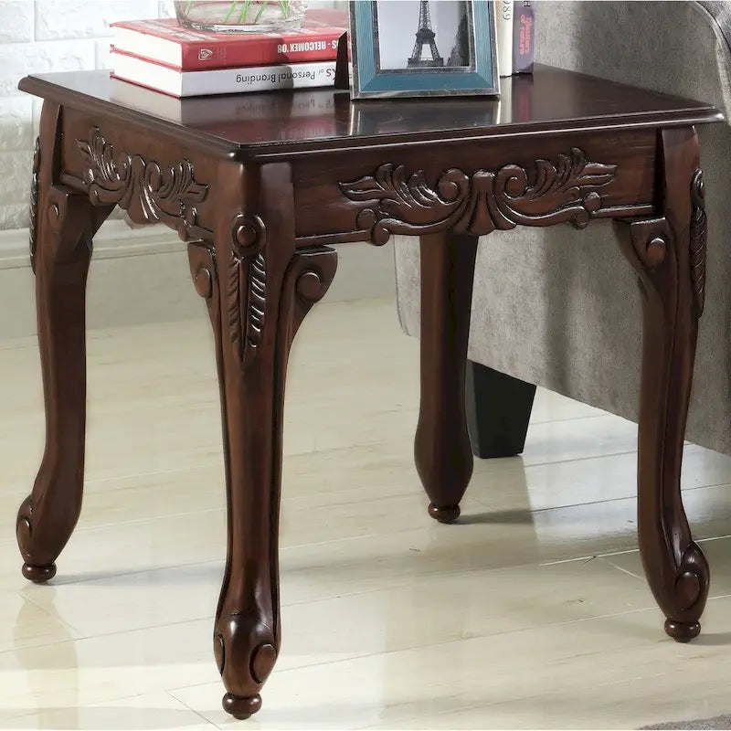 Table d'appoint, style traditionnel, détails ornés, pieds griffes, résine, gris/cerise, 1 unité