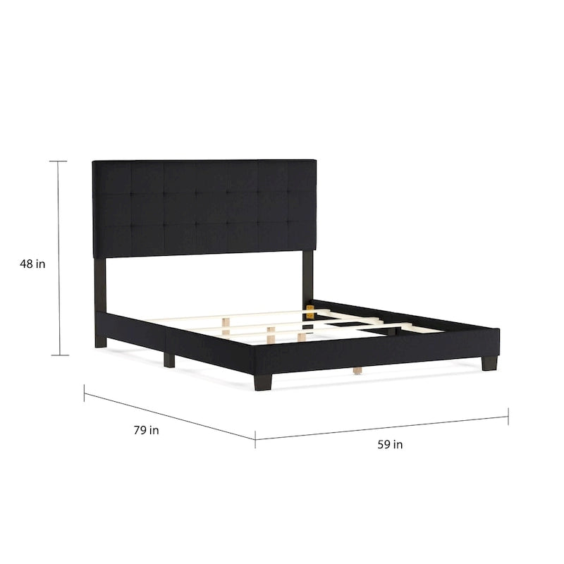 Lit à panneaux rembourrés, tête de lit capitonnée quadrillée, cadre en hévéa et MDF, style contemporain, gris anthracite, double / grand / très grand, 2 personnes