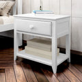 Table de chevet 1 tiroir avec étagère, pin massif, style classique, blanc, 1 unité