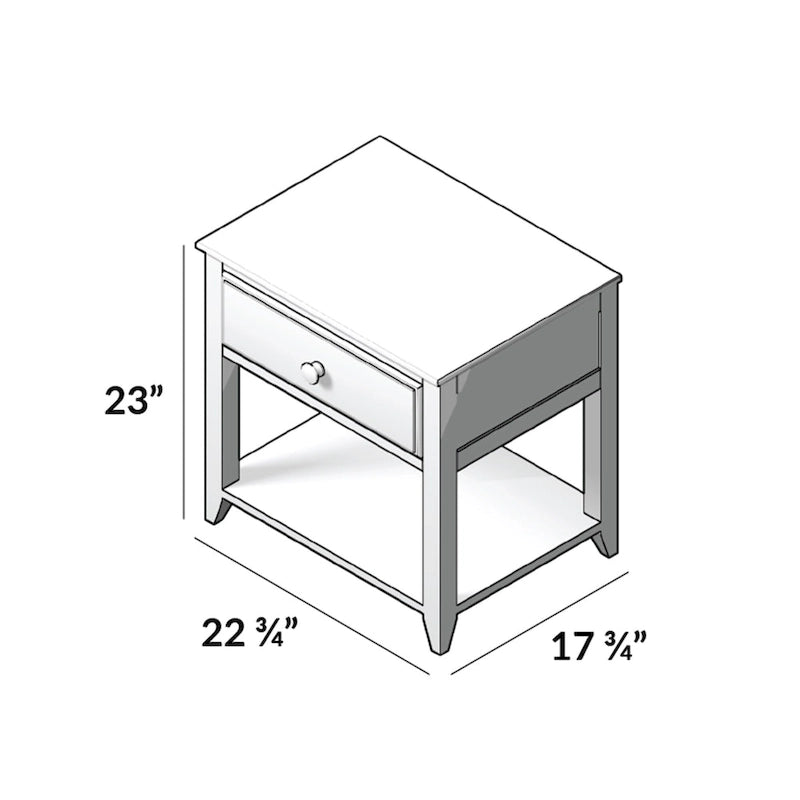 Table de chevet 1 tiroir avec étagère, pin massif, style classique, blanc, 1 unité