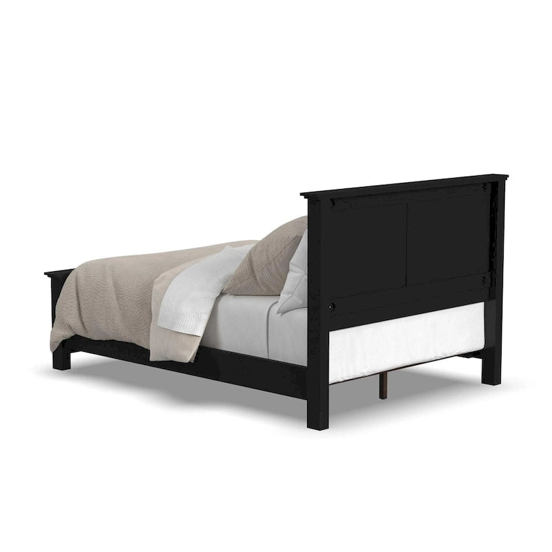 Cadre de lit en bois Queen Size, tête de lit et pied de lit à double panneau, style classique, noir, 2 personnes