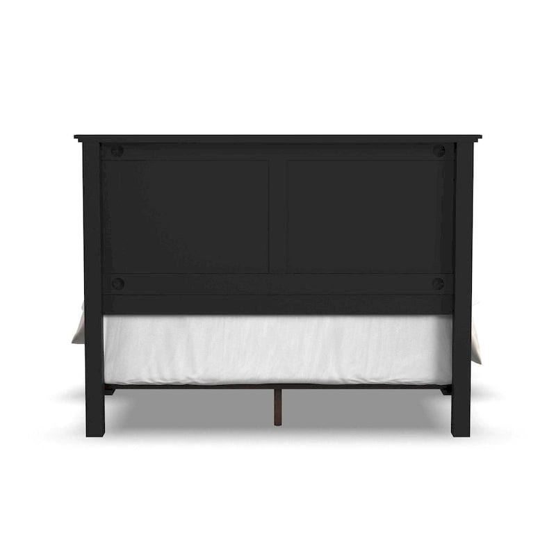 Cadre de lit en bois Queen Size, tête de lit et pied de lit à double panneau, style classique, noir, 2 personnes