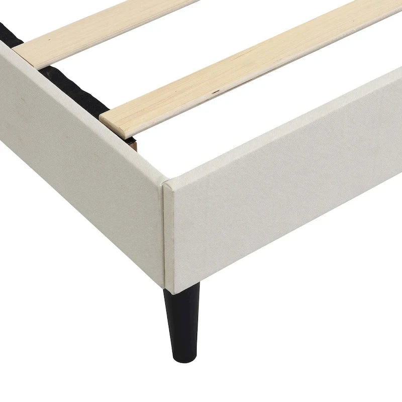 Lit plateforme rembourré, tête de lit capitonnée carrée, tissu, style moderne, beige/gris, double/grand lit/très grand lit, 2 personnes