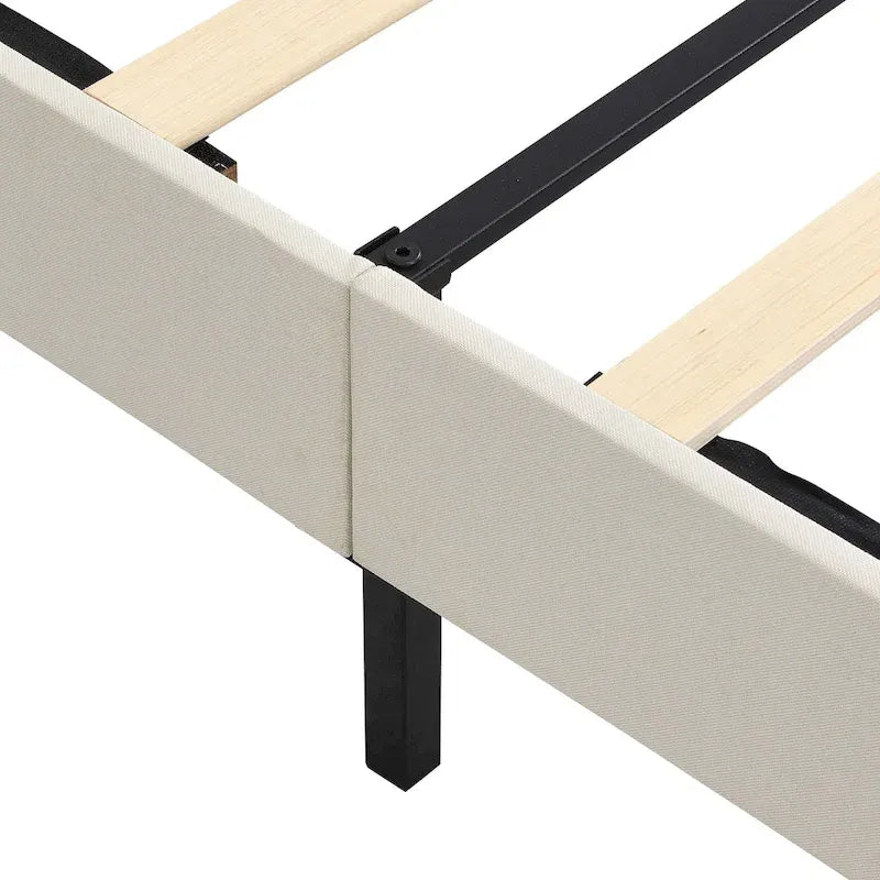 Lit plateforme rembourré, tête de lit capitonnée carrée, tissu, style moderne, beige/gris, double/grand lit/très grand lit, 2 personnes