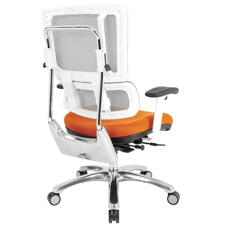 Chaise de bureau ergonomique pour manager, dossier en maille respirante, soutien lombaire réglable, inclinaison synchrone, piètement en aluminium poli, style moderne, violet / olive / jade / rouge / ciel / noir / bleu / orange, 1 personne