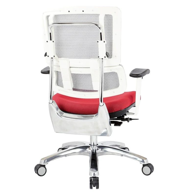 Chaise de bureau ergonomique pour manager, dossier en maille respirante, soutien lombaire réglable, inclinaison synchrone, piètement en aluminium poli, style moderne, violet / olive / jade / rouge / ciel / noir / bleu / orange, 1 personne
