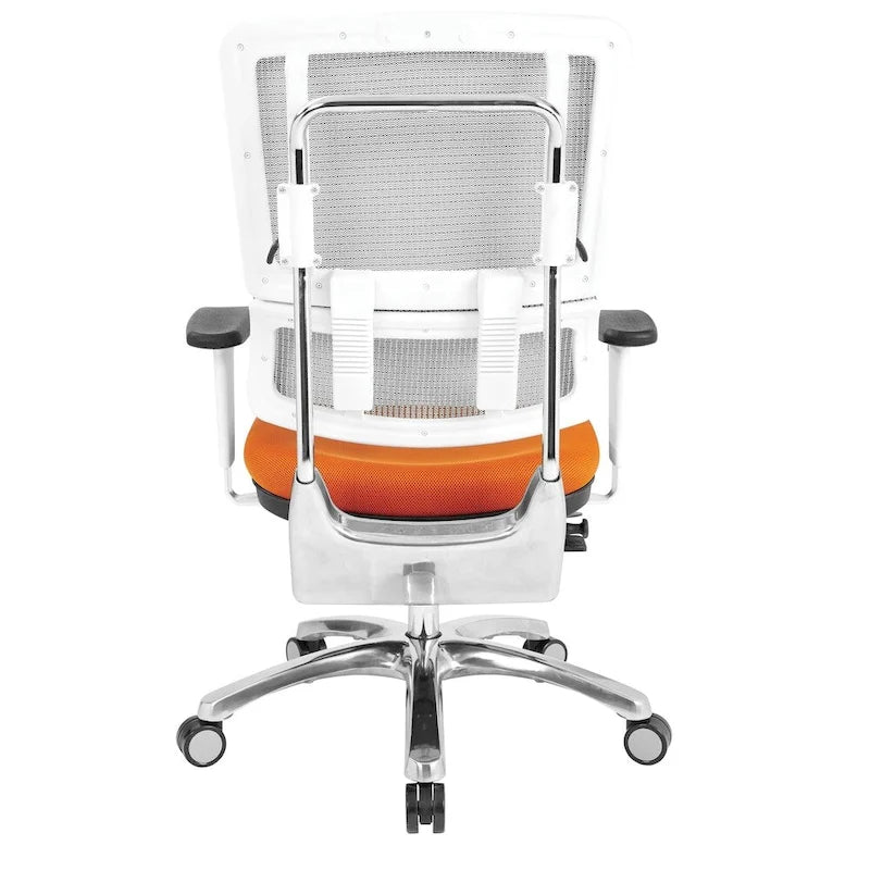Chaise de bureau ergonomique pour manager, dossier en maille respirante, soutien lombaire réglable, inclinaison synchrone, piètement en aluminium poli, style moderne, violet / olive / jade / rouge / ciel / noir / bleu / orange, 1 personne