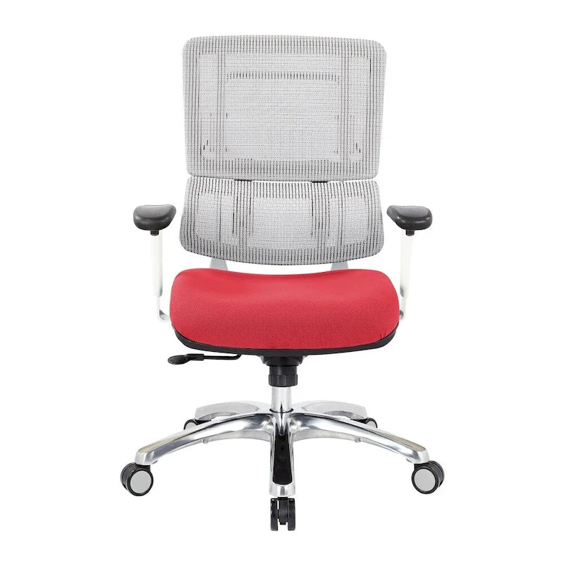 Chaise de bureau ergonomique pour manager, dossier en maille respirante, soutien lombaire réglable, inclinaison synchrone, piètement en aluminium poli, style moderne, violet / olive / jade / rouge / ciel / noir / bleu / orange, 1 personne