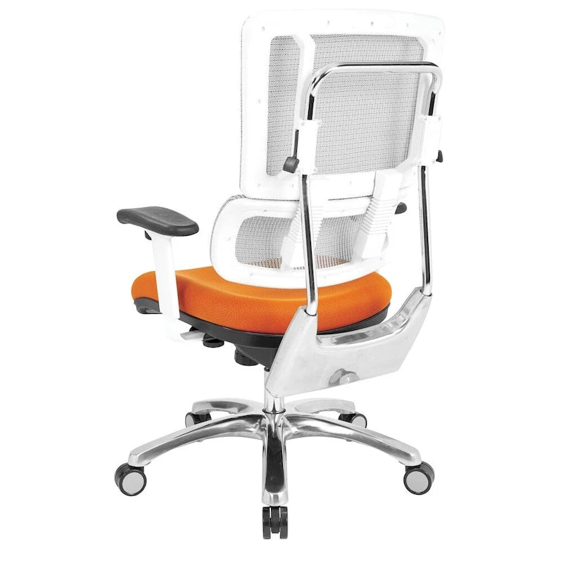 Chaise de bureau ergonomique pour manager, dossier en maille respirante, soutien lombaire réglable, inclinaison synchrone, piètement en aluminium poli, style moderne, violet / olive / jade / rouge / ciel / noir / bleu / orange, 1 personne