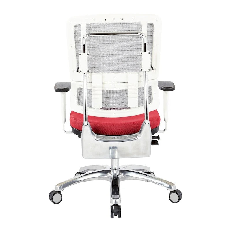 Chaise de bureau ergonomique pour manager, dossier en maille respirante, soutien lombaire réglable, inclinaison synchrone, piètement en aluminium poli, style moderne, violet / olive / jade / rouge / ciel / noir / bleu / orange, 1 personne