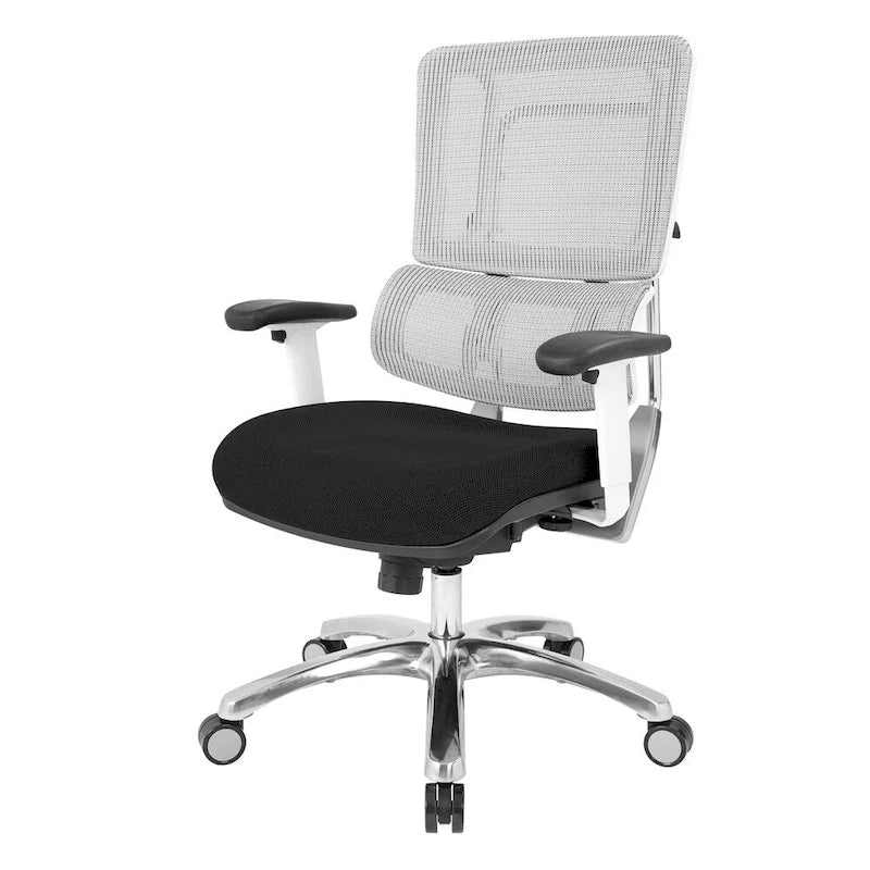 Chaise de bureau ergonomique pour manager, dossier en maille respirante, soutien lombaire réglable, inclinaison synchrone, piètement en aluminium poli, style moderne, violet / olive / jade / rouge / ciel / noir / bleu / orange, 1 personne