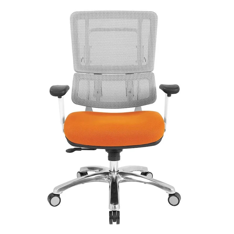 Chaise de bureau ergonomique pour manager, dossier en maille respirante, soutien lombaire réglable, inclinaison synchrone, piètement en aluminium poli, style moderne, violet / olive / jade / rouge / ciel / noir / bleu / orange, 1 personne