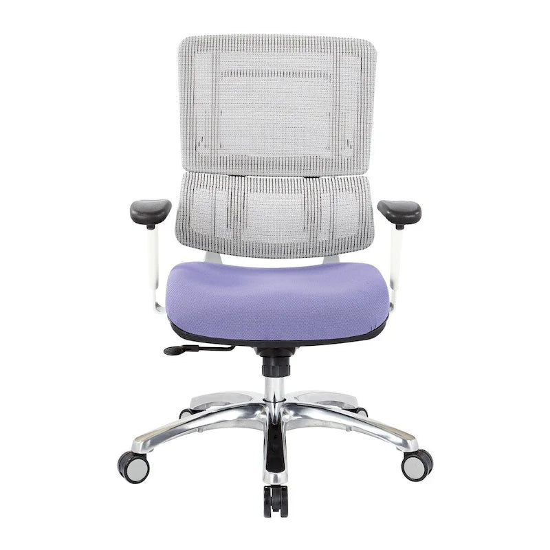 Chaise de bureau ergonomique pour manager, dossier en maille respirante, soutien lombaire réglable, inclinaison synchrone, piètement en aluminium poli, style moderne, violet / olive / jade / rouge / ciel / noir / bleu / orange, 1 personne