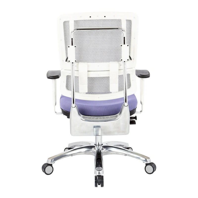 Chaise de bureau ergonomique pour manager, dossier en maille respirante, soutien lombaire réglable, inclinaison synchrone, piètement en aluminium poli, style moderne, violet / olive / jade / rouge / ciel / noir / bleu / orange, 1 personne