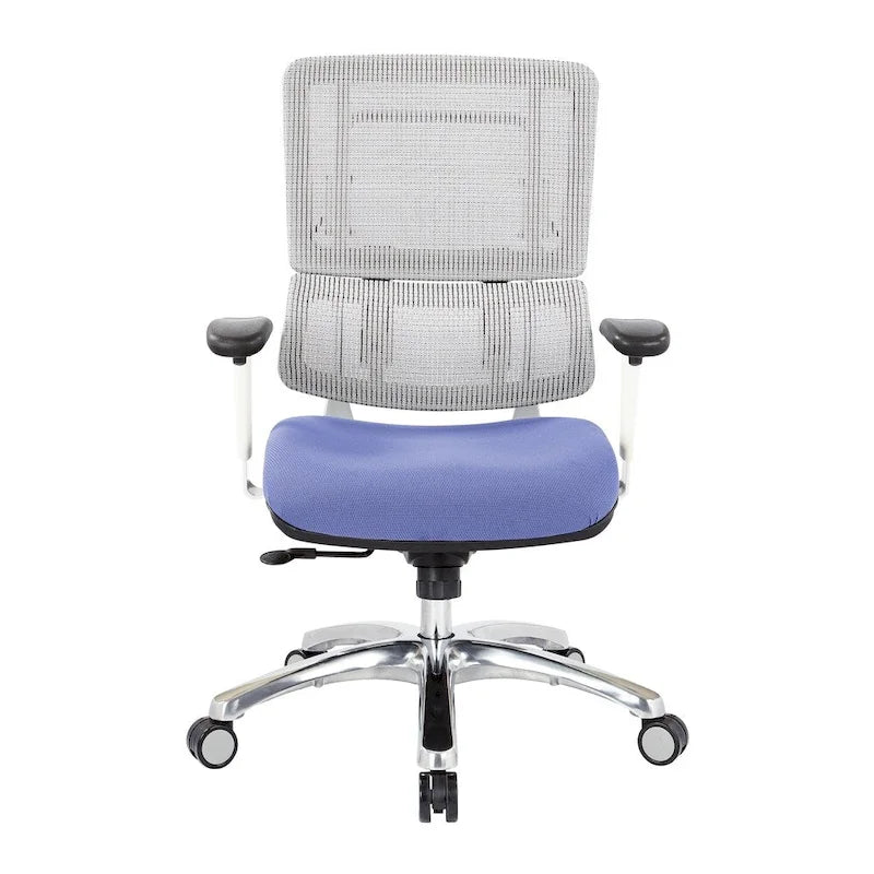 Chaise de bureau ergonomique pour manager, dossier en maille respirante, soutien lombaire réglable, inclinaison synchrone, piètement en aluminium poli, style moderne, violet / olive / jade / rouge / ciel / noir / bleu / orange, 1 personne