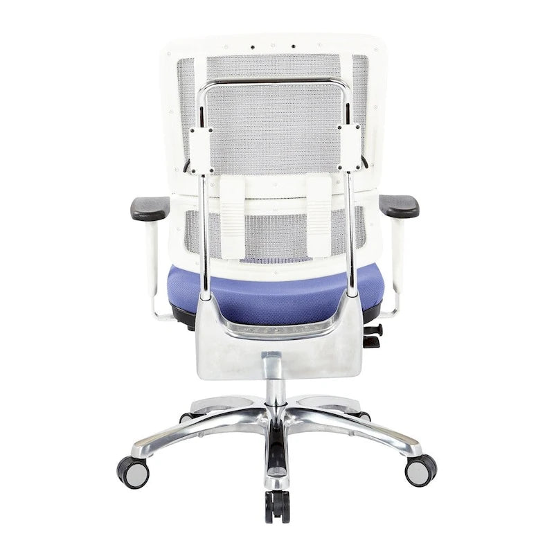 Chaise de bureau ergonomique pour manager, dossier en maille respirante, soutien lombaire réglable, inclinaison synchrone, piètement en aluminium poli, style moderne, violet / olive / jade / rouge / ciel / noir / bleu / orange, 1 personne
