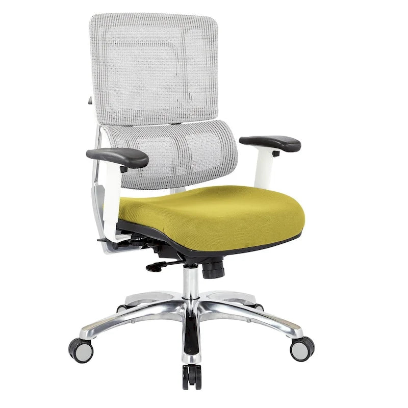 Chaise de bureau ergonomique pour manager, dossier en maille respirante, soutien lombaire réglable, inclinaison synchrone, piètement en aluminium poli, style moderne, violet / olive / jade / rouge / ciel / noir / bleu / orange, 1 personne