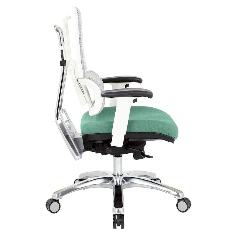 Chaise de bureau ergonomique pour manager, dossier en maille respirante, soutien lombaire réglable, inclinaison synchrone, piètement en aluminium poli, style moderne, violet / olive / jade / rouge / ciel / noir / bleu / orange, 1 personne