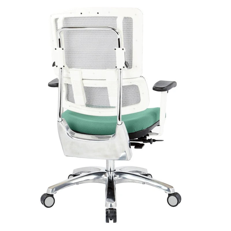 Chaise de bureau ergonomique pour manager, dossier en maille respirante, soutien lombaire réglable, inclinaison synchrone, piètement en aluminium poli, style moderne, violet / olive / jade / rouge / ciel / noir / bleu / orange, 1 personne