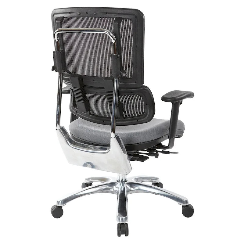 Chaise de bureau ergonomique pour manager, dossier en maille respirante, soutien lombaire réglable, inclinaison synchrone, piètement en aluminium poli, style moderne, violet / olive / jade / rouge / ciel / noir / bleu / orange, 1 personne
