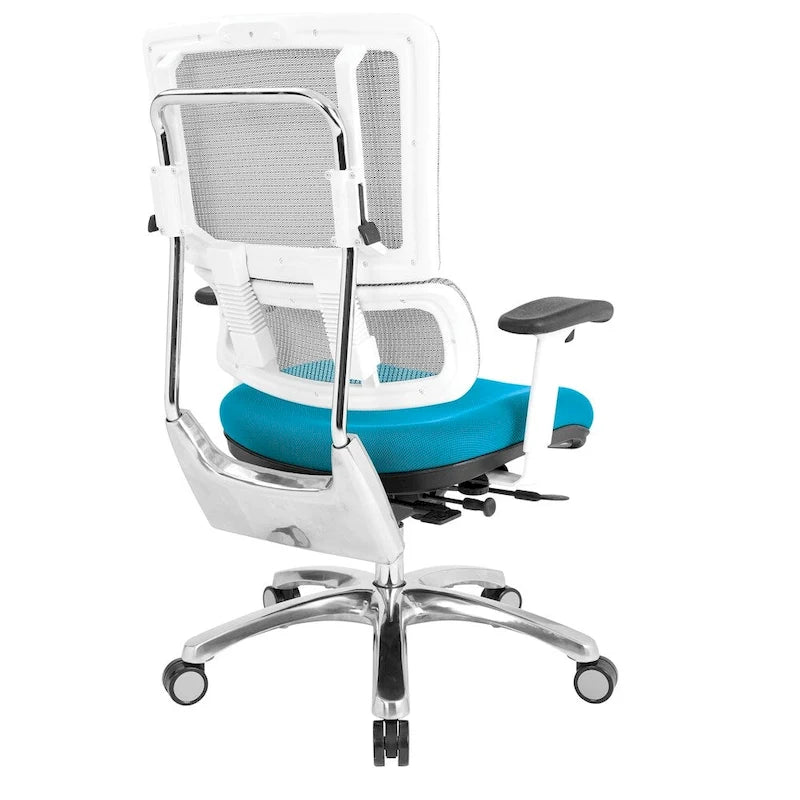 Chaise de bureau ergonomique pour manager, dossier en maille respirante, soutien lombaire réglable, inclinaison synchrone, piètement en aluminium poli, style moderne, violet / olive / jade / rouge / ciel / noir / bleu / orange, 1 personne
