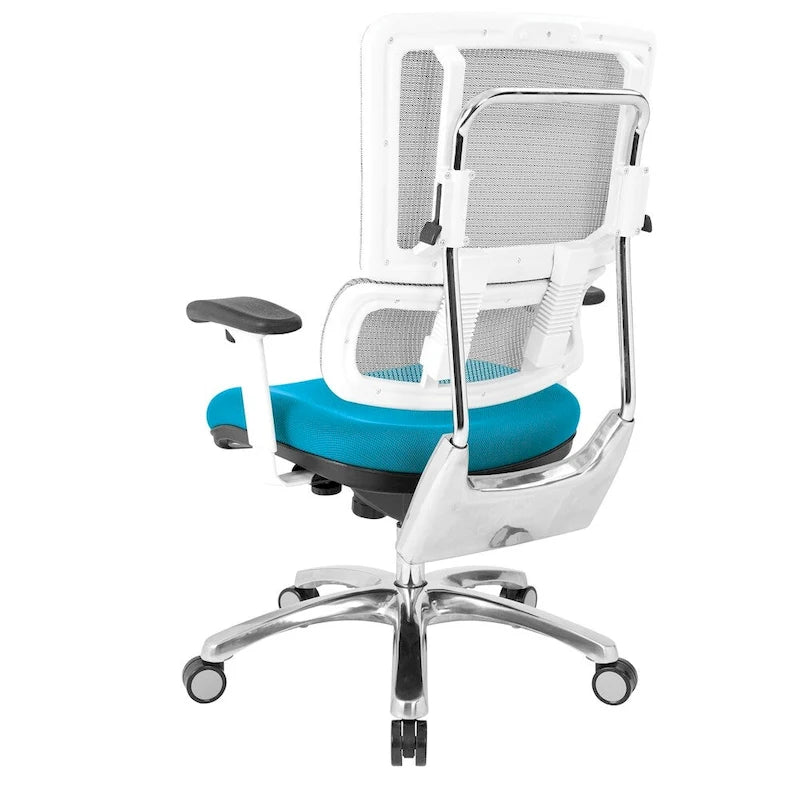 Chaise de bureau ergonomique pour manager, dossier en maille respirante, soutien lombaire réglable, inclinaison synchrone, piètement en aluminium poli, style moderne, violet / olive / jade / rouge / ciel / noir / bleu / orange, 1 personne