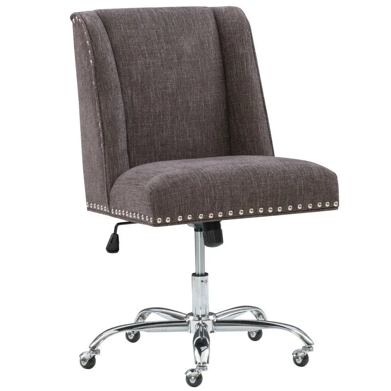 Chaise de bureau pivotante, revêtement en tissu, garniture cloutée, base chromée, vérin à gaz, style traditionnel, anthracite, 1 personne