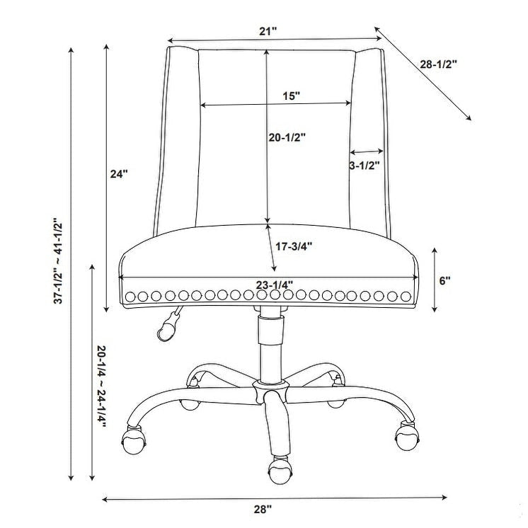 Chaise de bureau pivotante, revêtement en tissu, garniture cloutée, base chromée, vérin à gaz, style traditionnel, anthracite, 1 personne