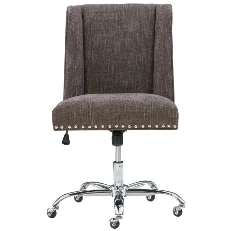 Chaise de bureau pivotante, revêtement en tissu, garniture cloutée, base chromée, vérin à gaz, style traditionnel, anthracite, 1 personne