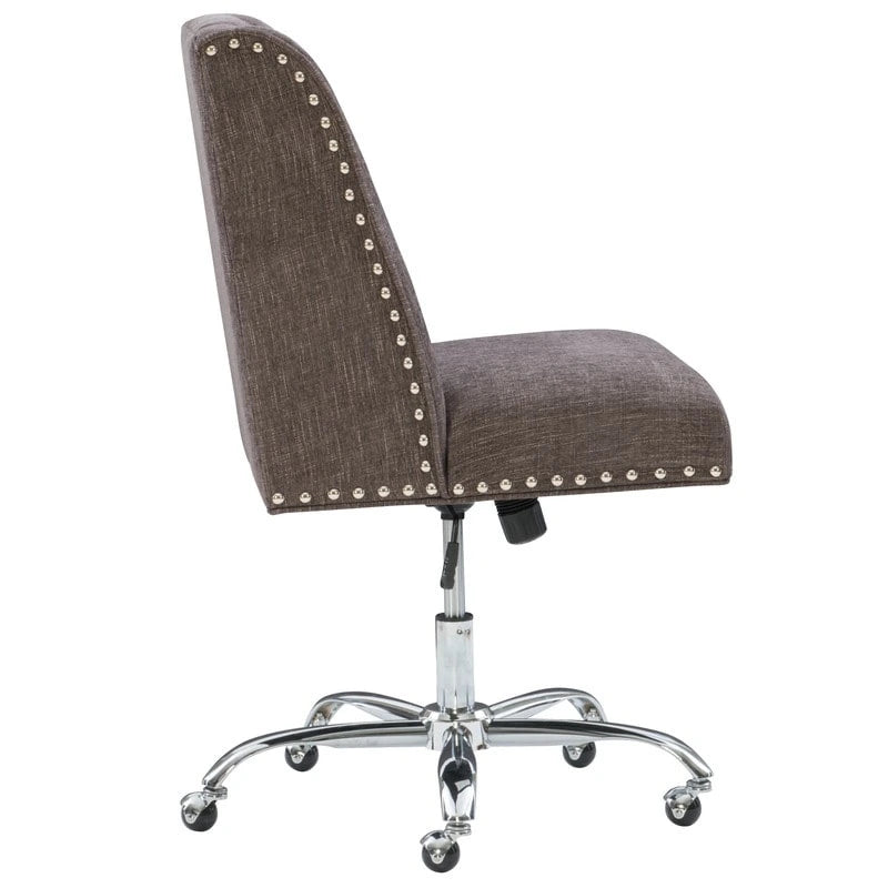 Chaise de bureau pivotante, revêtement en tissu, garniture cloutée, base chromée, vérin à gaz, style traditionnel, anthracite, 1 personne