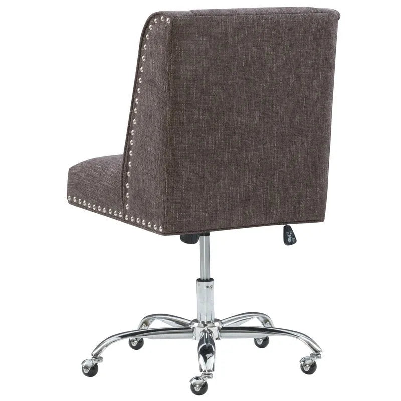 Chaise de bureau pivotante, revêtement en tissu, garniture cloutée, base chromée, vérin à gaz, style traditionnel, anthracite, 1 personne